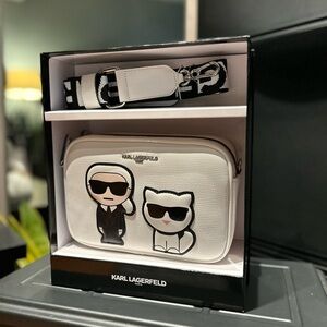 Gift Set Karl Lagerfeld Paris Maybelle White Crossbody Camera Bag Handbag NWT